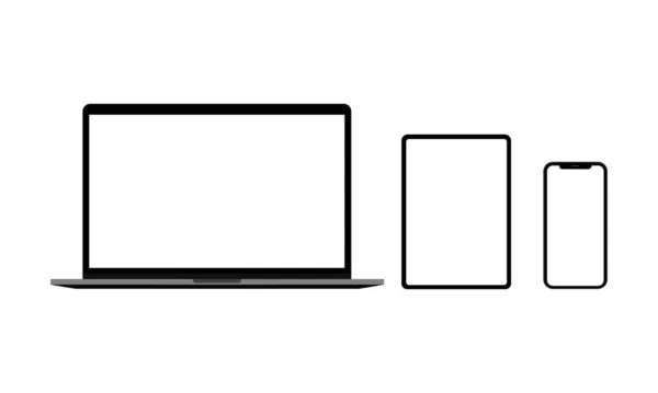 Conjunto Realista Portátil Tableta Teléfono Inteligente Ilustración Vectorial Aislada Eps — Vector de stock