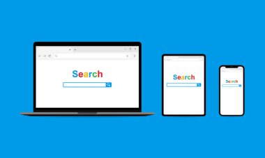 Akıllı telefon tablet laptop ekranlarında arama sayfası. Vektör EPS 10