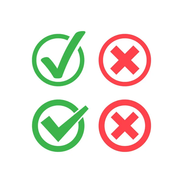 Zestaw ikon zaznaczenia. Stylowa ikona znaku wyboru w kolorze zielonym i czerwonym. Wektor EPS 10 — Wektor stockowy