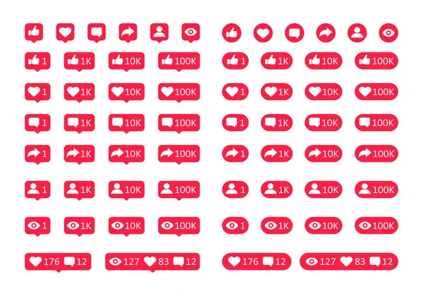 Social network icons big set. Like comment follow view symbols. Vector EPS 10 — Stock Vector