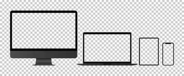 Gerçekçi Monitörler dizüstü bilgisayar tableti ve akıllı telefonu ayarla. Vektör çizimi. EPS 10