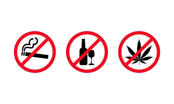 Niet Roken Niet Drinken Geen Drugs Verbod Symbool Set Vector — Stockvector