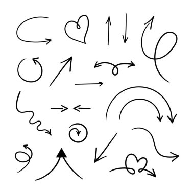 Doodle Hand tasarım için ok koleksiyonu çizdi. Vektör EPS 10