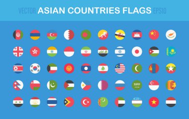 Asya ülkeleri web düğmelerinin etrafında daireler çiziyor. Vektör EPS 10