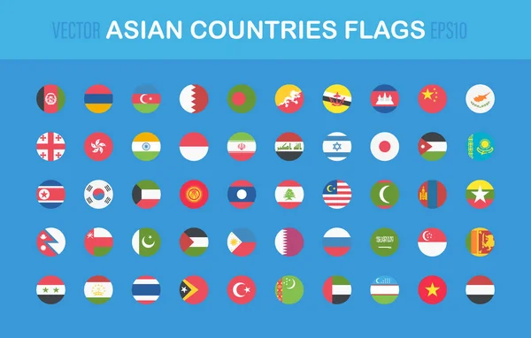 Países asiáticos banderas redondas botones web en plano. Vector EPS 10 — Vector de stock