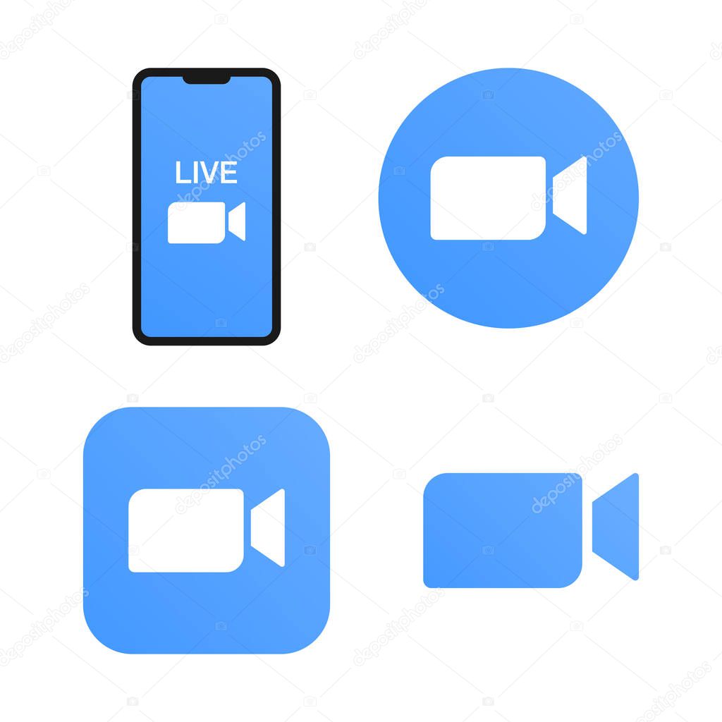 Blue camera icon. Zoom Live media streaming app for the phone Vector EPS 10