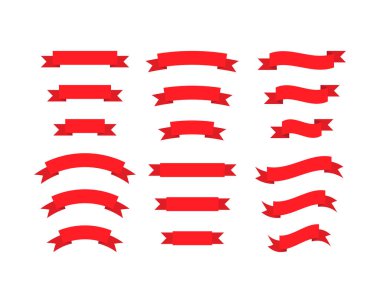 Kırmızı kurdeleler hazır. Farklı türde kurdeleler. Vektör EPS 10