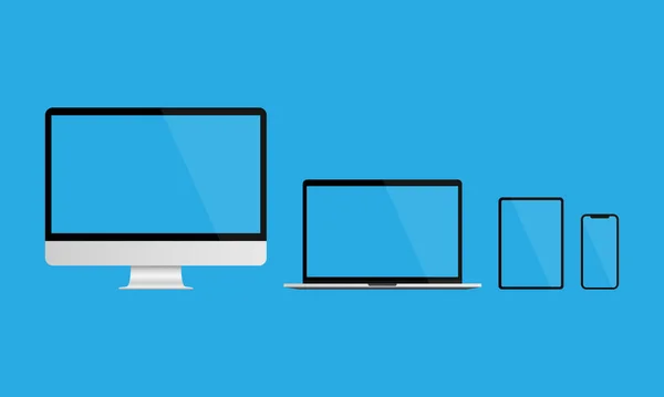 Реалистичный монитор ноутбука планшета и телефона. Чистый экран. Макетные устройства — стоковый вектор