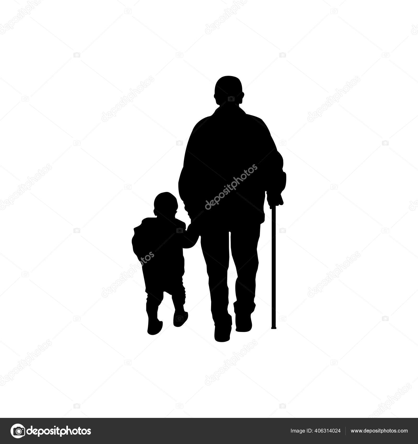 Old Grandfather Holding Hand Grandson Silhouette Isolated Vector Eps10 ...