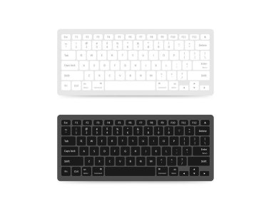 Bilgisayar klavyesi beyaz ve siyah renkte. Klavye izole edilmiş Vektör EPS10