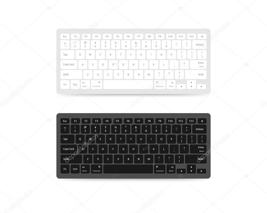 Computer keyboard in white and black color. Keyboard isolated Vector EPS10