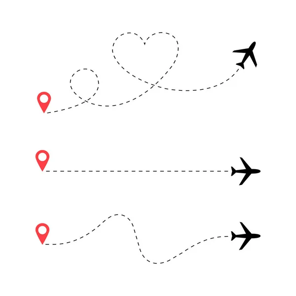 Viaggio Aerei Rotta Vettore Impostato Viaggio Romantico Percorso Volo Linea — Vettoriale Stock