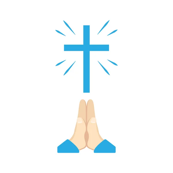 Christian prayer vector concept. Prayer hands and cross symbol. Prayer to Jesus.