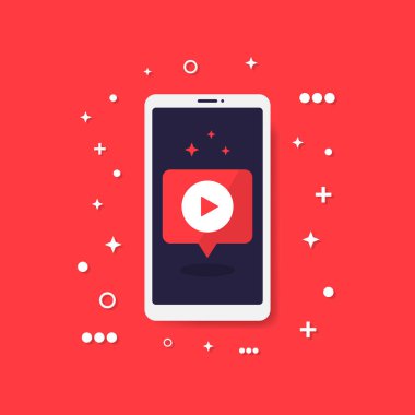Ekranda medya olan akıllı telefon. Akıllı telefondaki Vektör Video Ortamı.