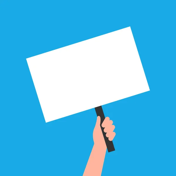 Hand holding a sign. Empty sign blank on blue background Vector EPS10