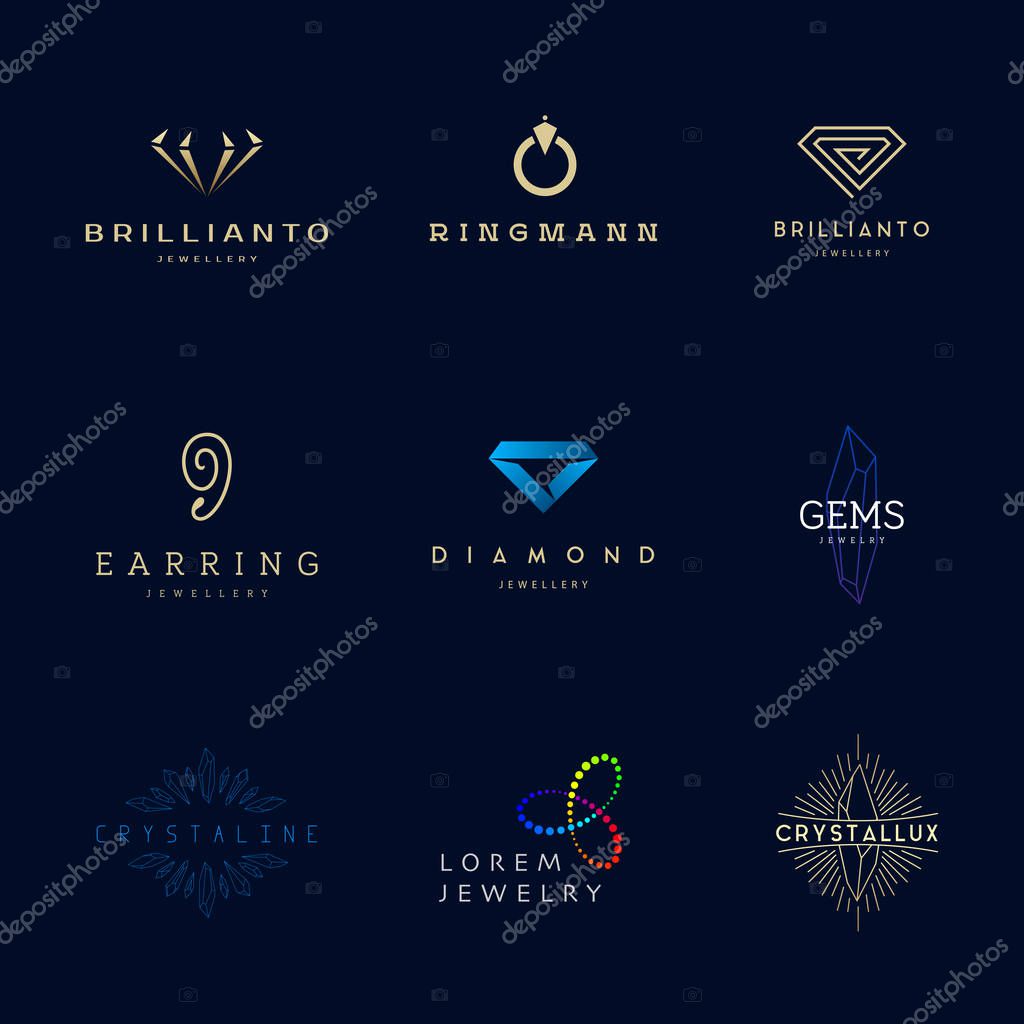 Jewellery company logos set. Jewelry icons set.