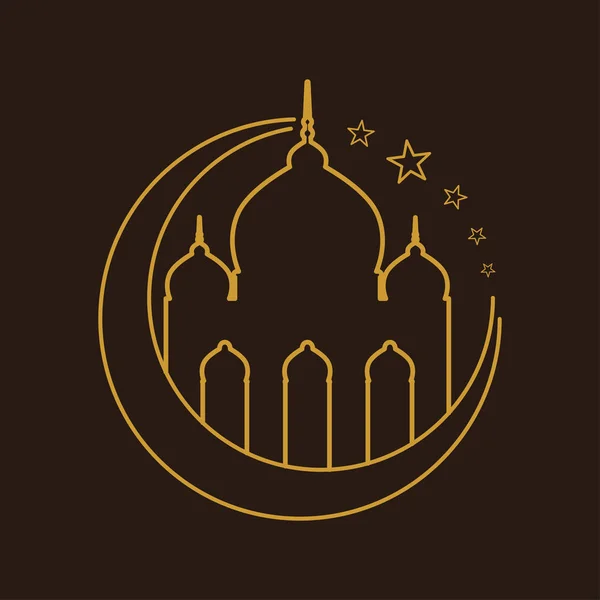 Mosque Golden Outline Crescent Illustration Vector Symbol Graphic Logo Design — Stock Vector