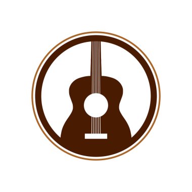 Akustik gitar daire amblemi vektör simge grafik Logo tasarımı