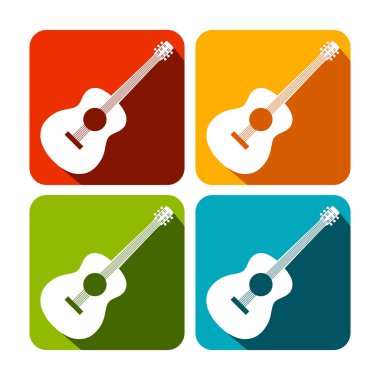 Akustik gitar kare simge vektör simge grafik Logo tasarımı ayarla