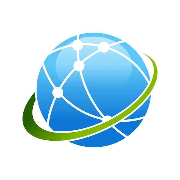 Dünya Çapında Geniş Bant Uydu Swoosh Vektör Simge Grafik Logo — Stok Vektör