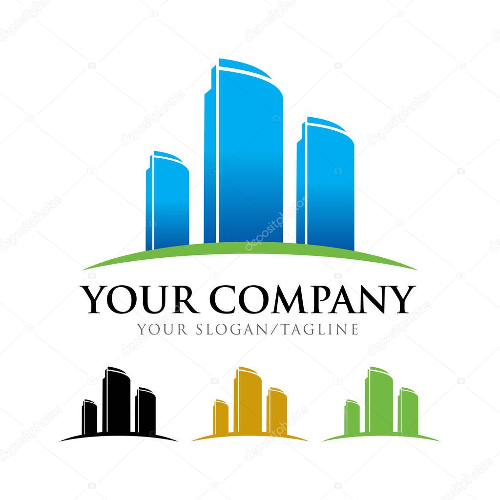 Commercial Apartment Building Company Vector Symbol Graphic Logo Design