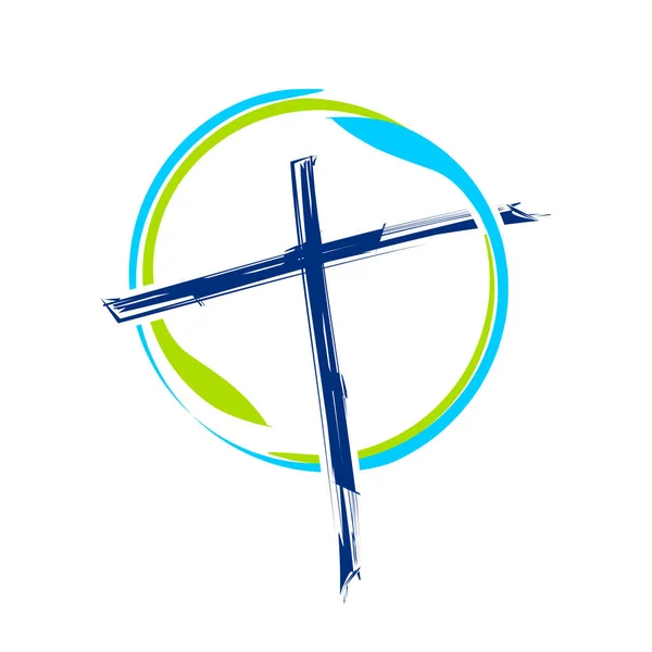 World Ministry Brush Abstract Cross Vector Symbol Design Gráfico Logo —  Vetores de Stock