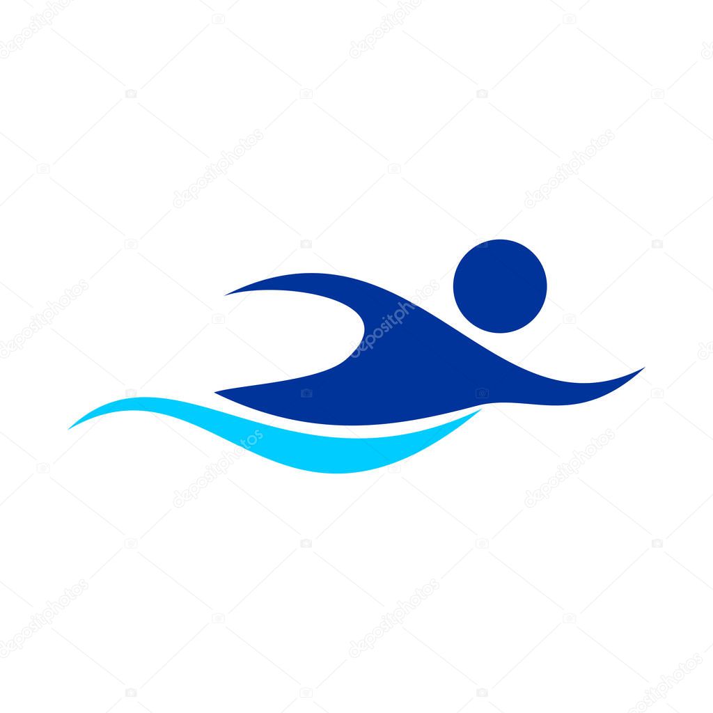 Swimming Figure Abstract Swoosh Vector Symbol Graphic Logo Design Template