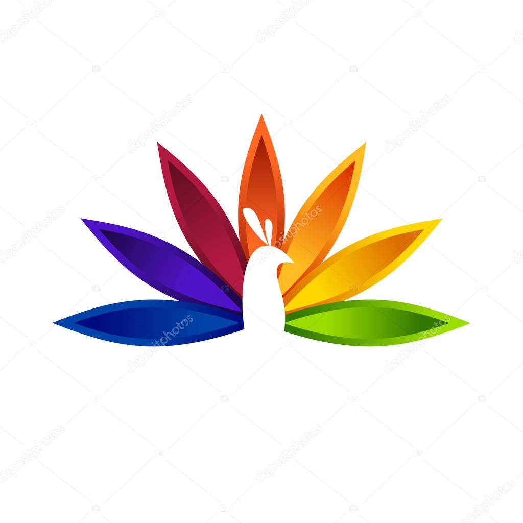 Peacock Bird Colorful Flower Shape Vector Symbol Graphic Logo Design Template