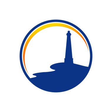 Defne tarafında deniz feneri mavi daire vektör simge grafik Logo tasarım şablonu