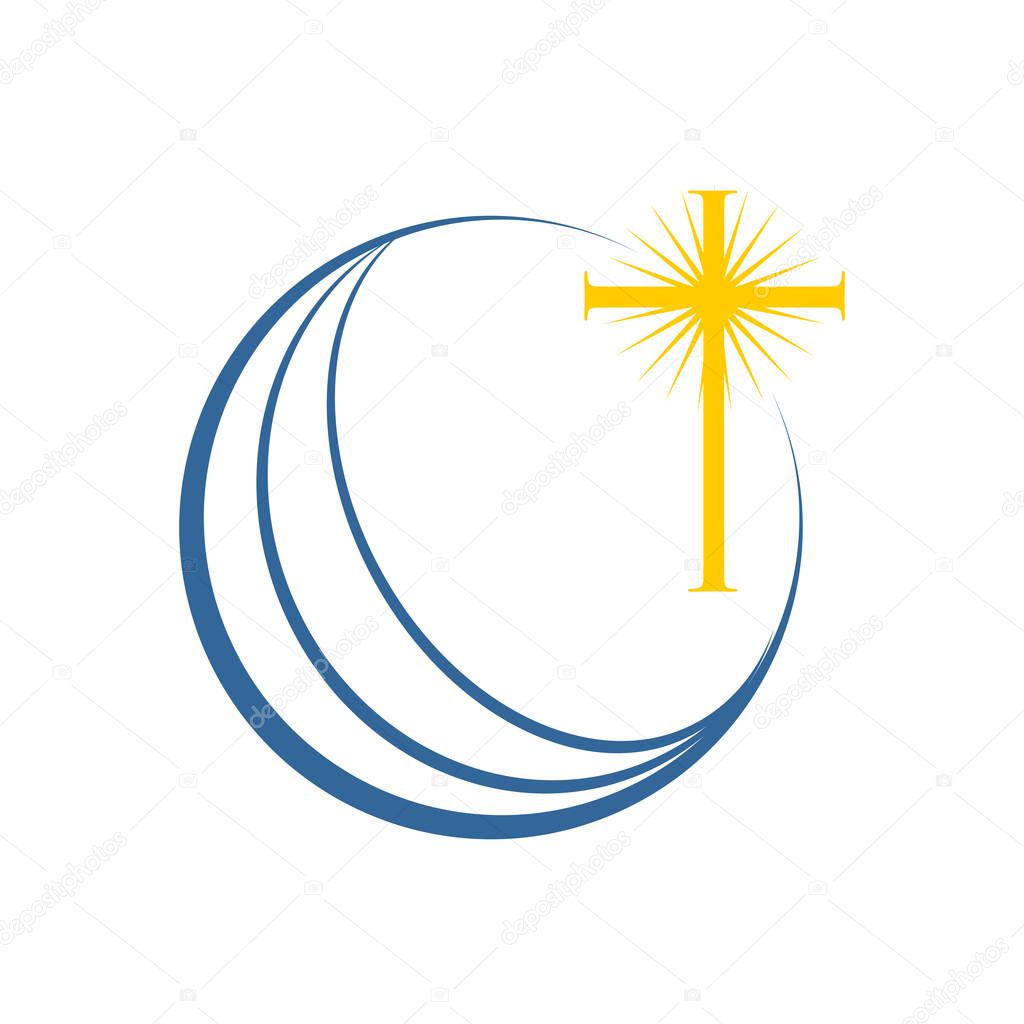 World Global Enlightenment Cross Church Vector Symbol Graphic Logo Design Template