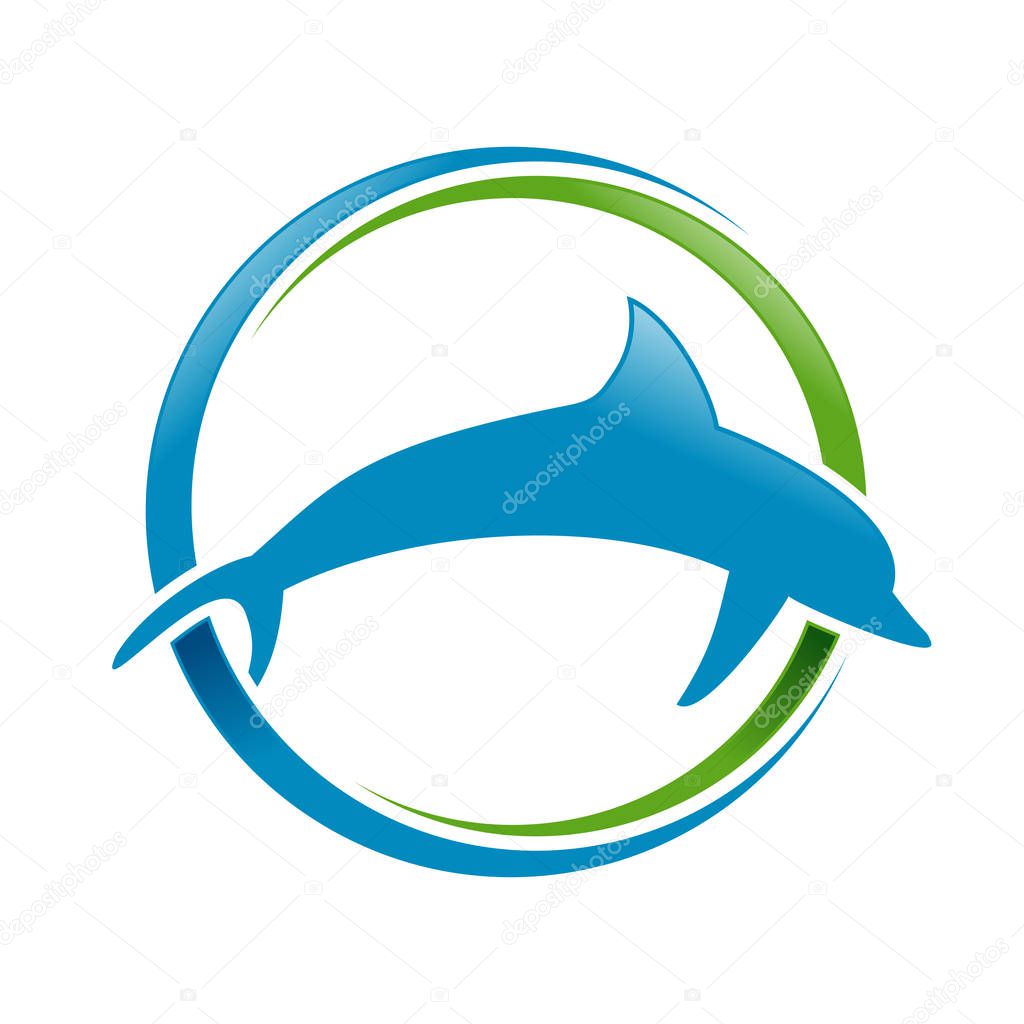 Marine Dolphin Blue Green Circular Swoosh Vector Symbol Graphic Logo Design Template