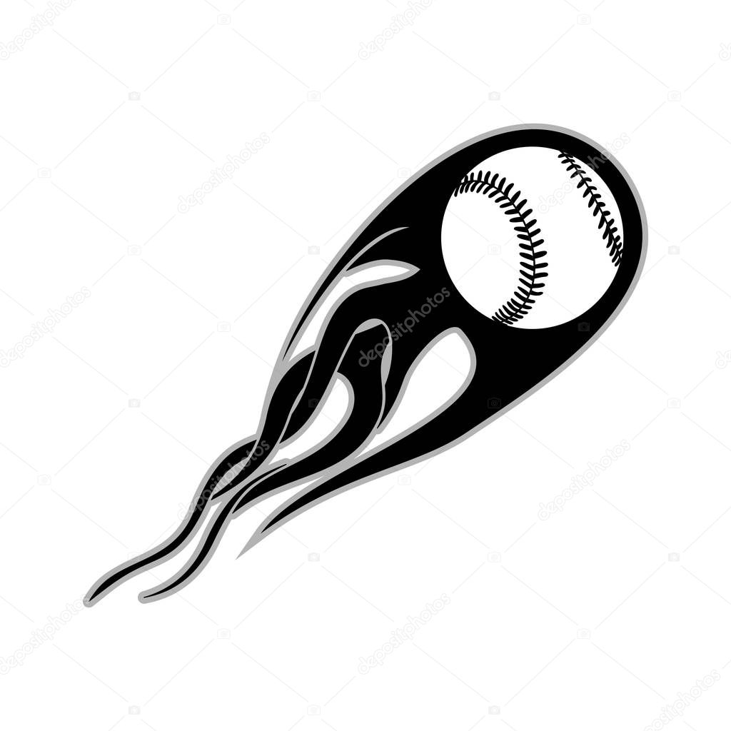 Flaming Baseball Rocket Vector Symbol Graphic Logo Design Template