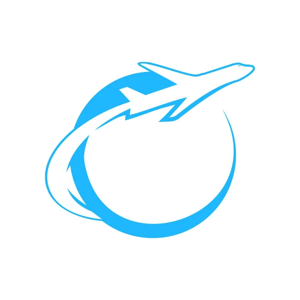 Blue Globe Airplane repülés swoosh szimbólum design — Stock Vector