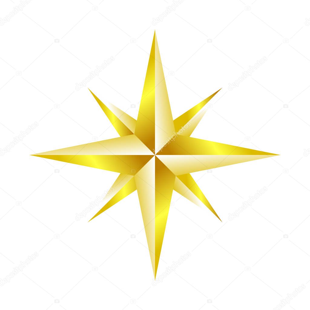 Compass Rose Navigation Golden Star Vector Symbol Graphic Logo Design Template