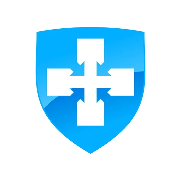 Clean Healthy Blue Shield Cross Symbol Design — Vector de stock