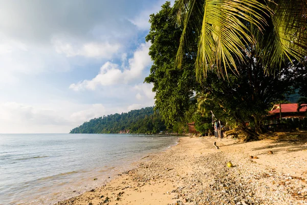 Landscape on tropical Tioman island in Malaysia. Beautiful seascape of south east asia on air Batang beach.