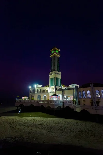 Flytande Moskén Penang Island Malaysia Sakrala Arkitekturen Natten — Stockfoto