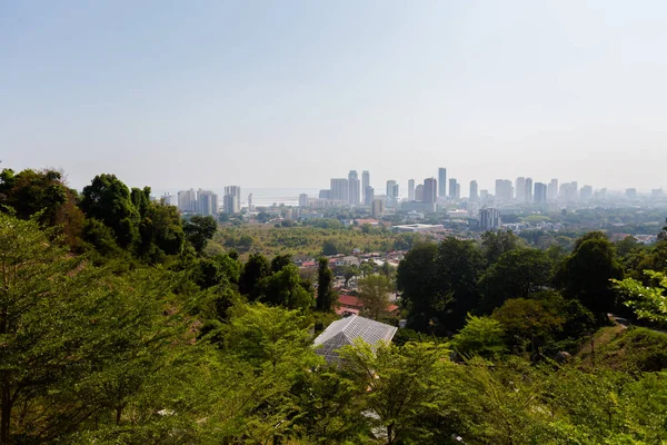 Landscape from Waterfall hilltop Arulmigu Balathandayuthapani temple on Penang island in Malaysia. Cityscape on Georgetown