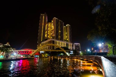 Malacca Malezya şehirde nehir kıyısında güzel sömürge mimarisi. Güney Doğu Asya güzel sanat.