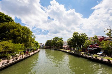 Güzel sömürge mimarisi ve nehir Malacca Malezya şehirde. Güney Doğu Asya güzel sanat.