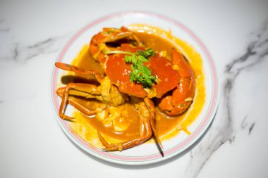 Singapur stil sıcak biber yengeç China Town görev yaptı. Güney Doğu Asya Deniz ürünleri tabağı.