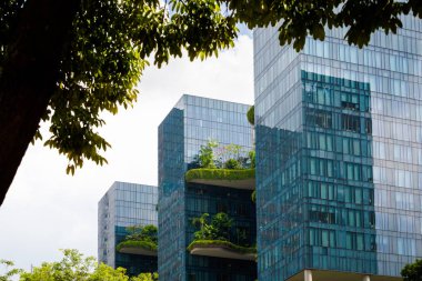 Singapur güzel modern fütüristik mimarisi. Cityscape Güney Doğu Asya.