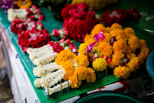 Flores Tropicales Frescas Mercado Local Bangkok Tradicional Tailandés Flor Arte —  Fotos de Stock