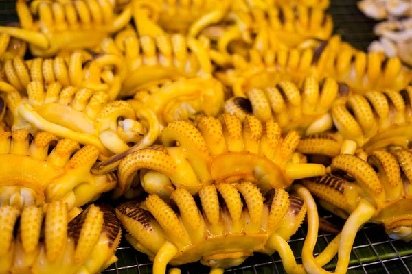 Fresh Prepared Golden Spicy Steamed Octopus Local Market Bangkok Traditional — Stock Photo, Image