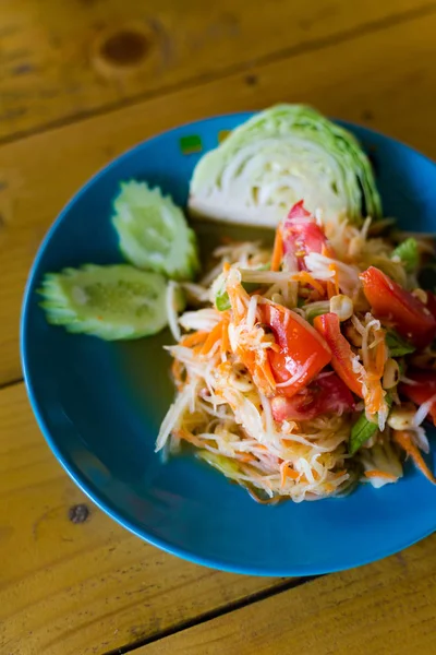 Fresco Preparado Asiático Picante Ensalada Papaya Som Tam Con Col — Foto de Stock