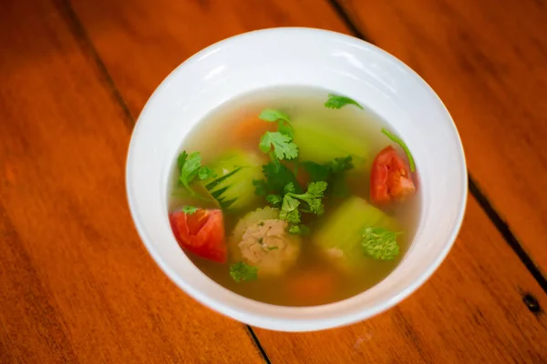 Sopa Caldo Aromático Asiático Recién Preparada Con Pepino Cerdo Relleno —  Fotos de Stock