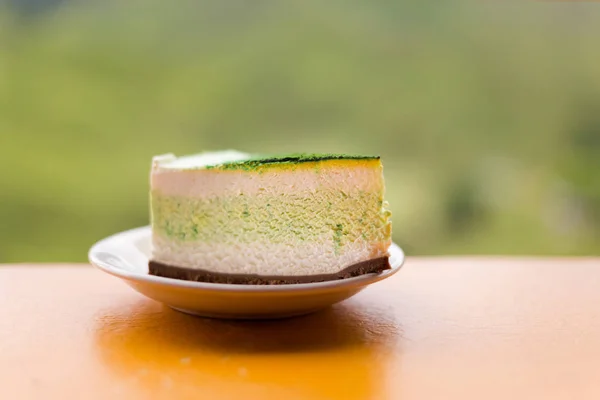 Gâteau Fromage Thé Vert Malais Fraîchement Préparé Servi Dans Restaurant — Photo