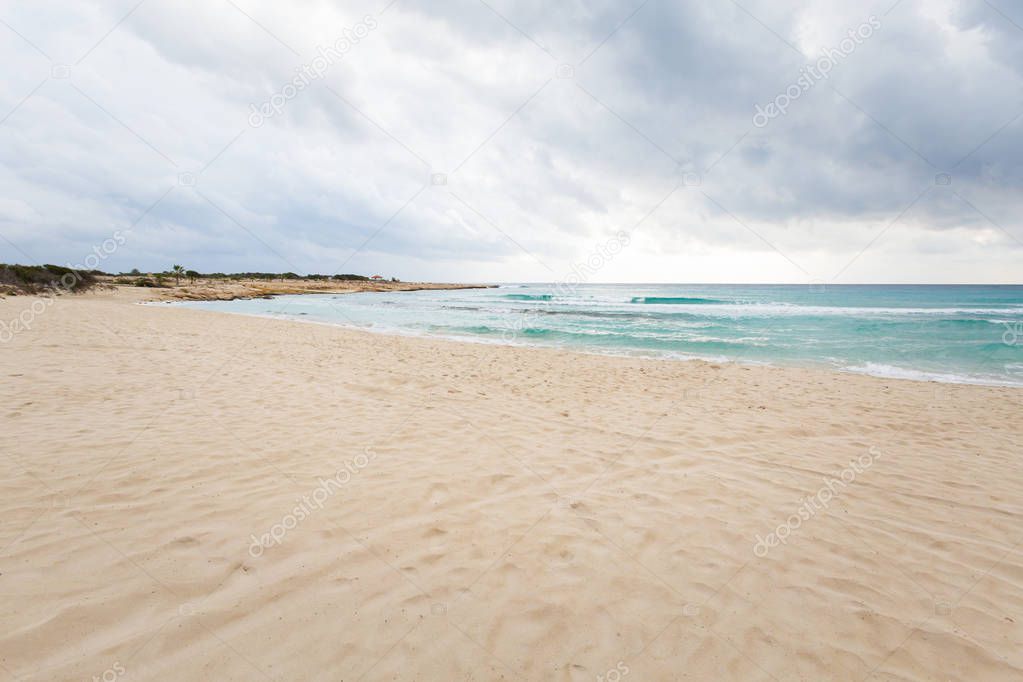 Beautiful Ayia Napa Landa beach during cloudy weather. Landscape taken on Cyprus island.