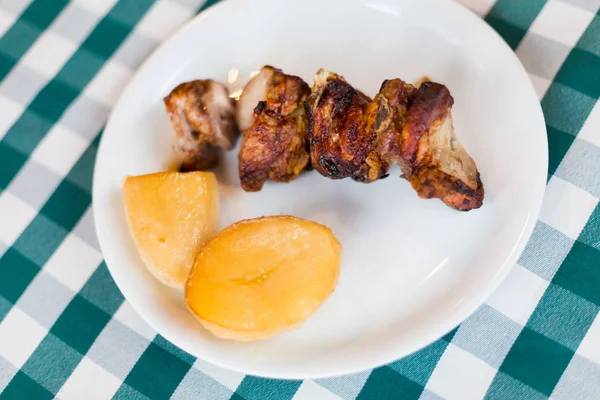 Pork Ribs Served Potato Local Restaurant Larnaca Traditional Cypriot Meze — Stock Photo, Image