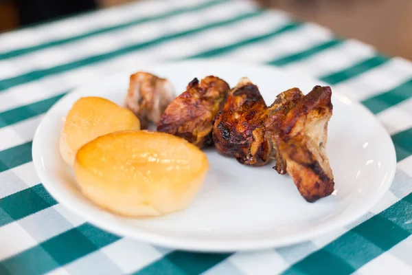 Pork Ribs Served Potato Local Restaurant Larnaca Traditional Cypriot Meze — Stock Photo, Image